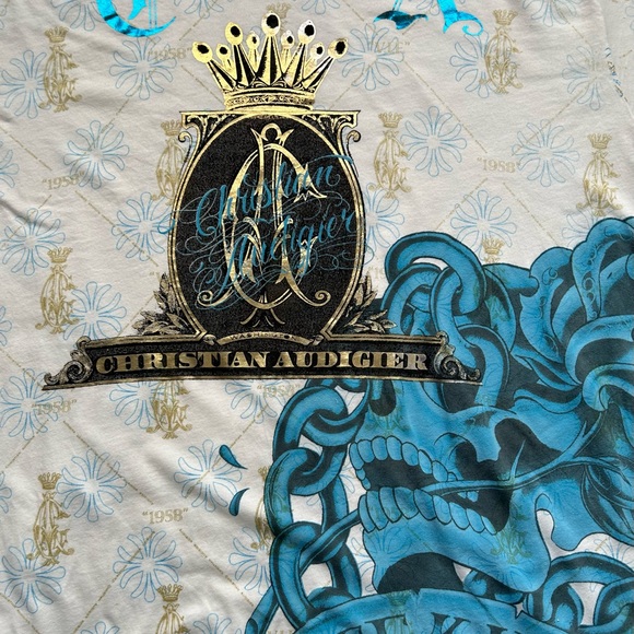 Christian Audiger allover screen printed T-shirt, Swarovski crystal embellished - Picture 3 of 10